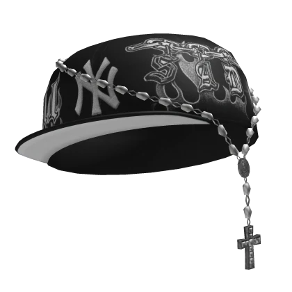 Black NY Fitted Cap w/ Rosary