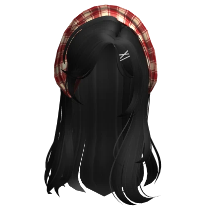 Mori Kei Igari Long Hair w Red Bandana in Black