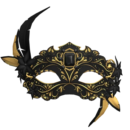 Feathered Masquerade with flowers - black/gold