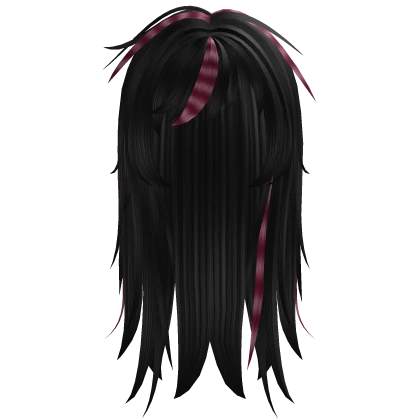 ☾ Scene Emo Black Messy Hair W/ Pink Stripes