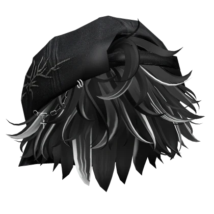 Messy Anime Hair w/Distressed Hat (Black & White)