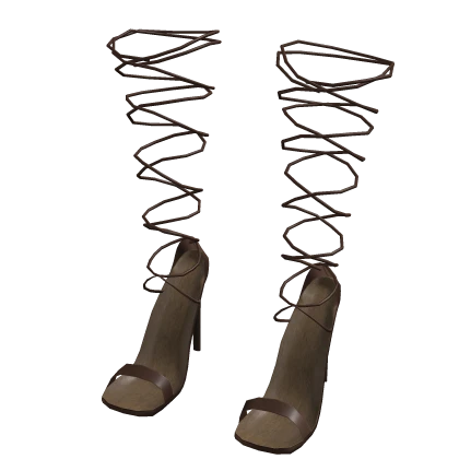Y2K ☆ Nudistwrap Lace-Up Brown High Heels
