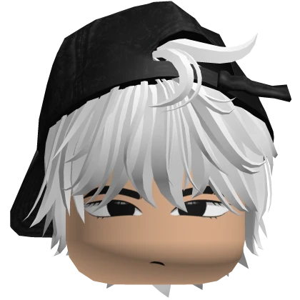 White Messy Emo Hair w Y2K Cap Cute Boy Face