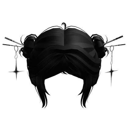 Messy Cyber Punk Buns w/ Chopsticks - Black