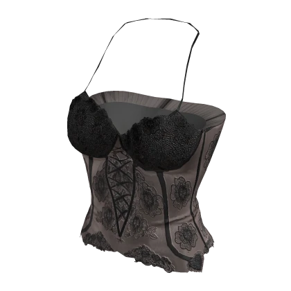 ʚ♡ɞ Y2K Black Lace Halter Floral Corset Top