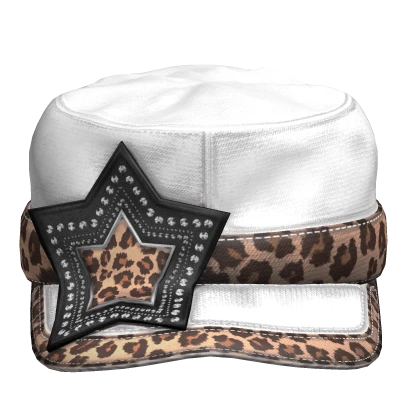 Leopard Print Star Cap White 2000s Y2K Cheetah