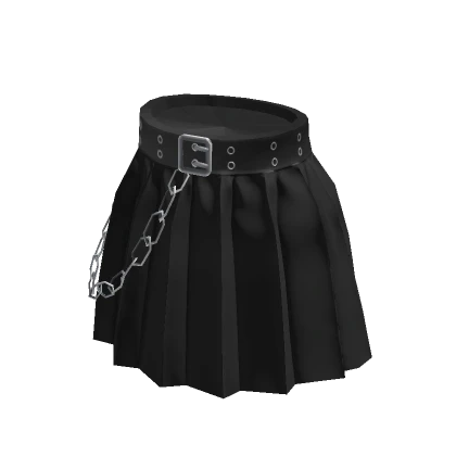 Grunge Chained Pleated Skirt - Black