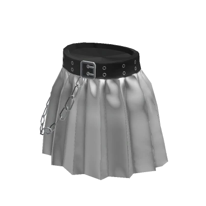 Grunge Chained Pleated Skirt - White