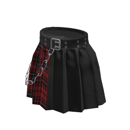 Grunge Chained Pleated Skirt - Black & Red Plaid