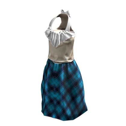 Long Dress with Bow Blue Plaid