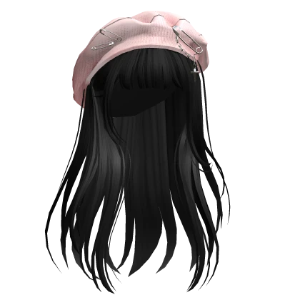 Black Straight Hair w/ Pink Beret