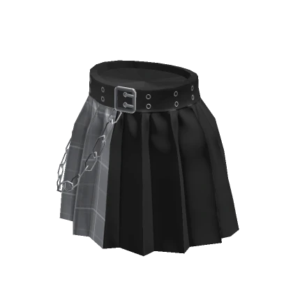 Grunge Chained Pleated Skirt - Black & Grey Plaid