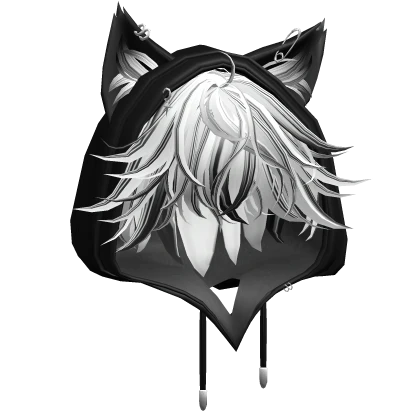 White & Black Messy Anime Hair w/ Cute Cat Hood 