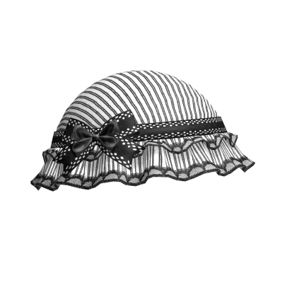 White Striped Bucket Hat w/ Black Lace Bow
