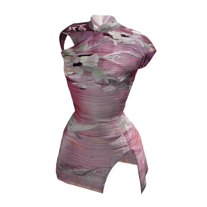 Silk Cheongsam Mini Dress (Pink)