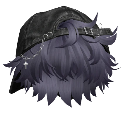 Purple Messy Anime Boy Hair w/ Y2K Distressed Hat