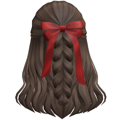 Flowy Half up Hair w/ Christmas Ribbon (brown)