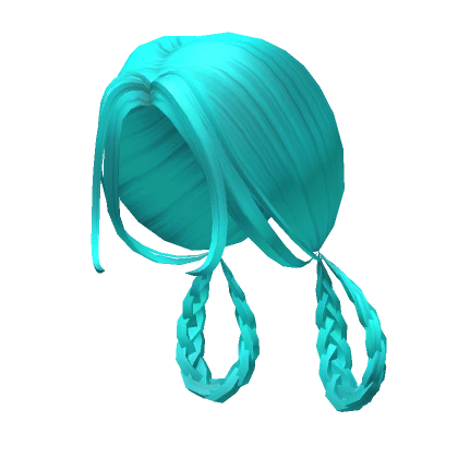 Low Braid Pigtails with Curtain Bangs in Teal