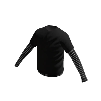 Black T-Shirt with Striped Long Sleeve Shirt