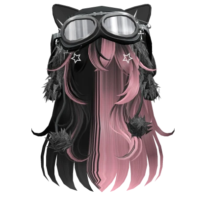 Black&Pink Anime cat hair w/ kitty goggles