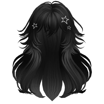 Fluffy Messy Wolfcut w/ Star Clips (Black)
