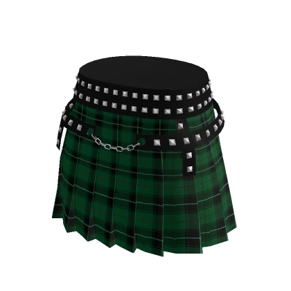 Spike Punk Pleat Skirt Flannel Green