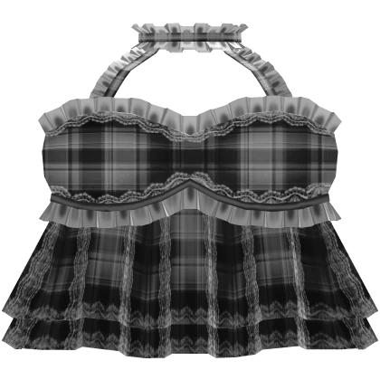 ♡ black cute plaid ruffled halter mini dress 