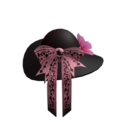 Black Wide Brim Elegant Lady Sun Hat + Pink Flower