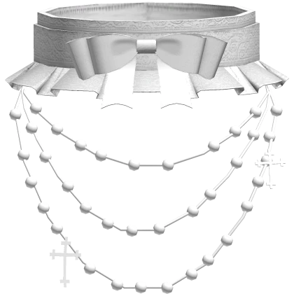 gothic ruffled lace bow rosary choker white