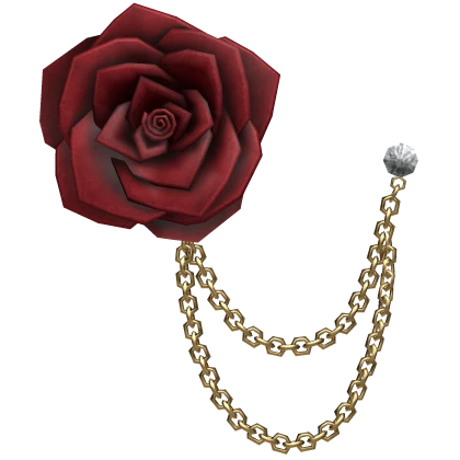 Red Rose Vintage Lapel Pin With Golden Chains