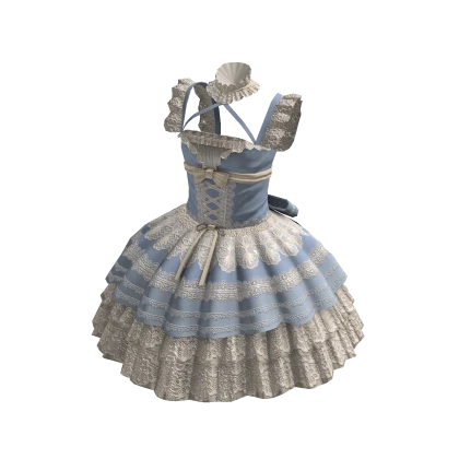Royal Lace Ruffle Dress (Blue White)