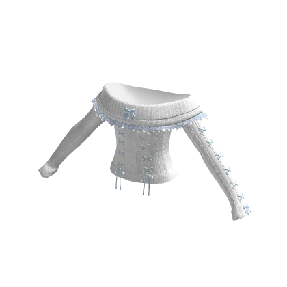 Laced up off shoulder knitted sweater white blue