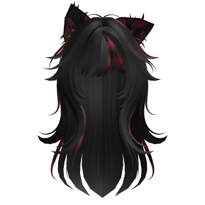 Messy Wolfcut Hair w/ Kitty Ears in Raccoon Red