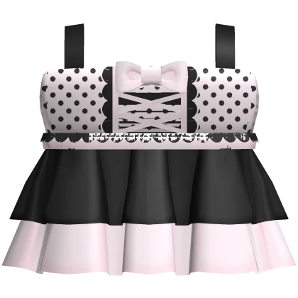 ♡ : kawaii pink + black polka dot ruffled bow top