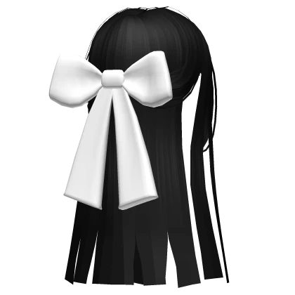 Straight Half up Hair w/ White Bow Black