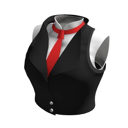 Sleeveless Crop Shirt w/ Jacket & Tie Black White