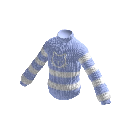 Cute Knitted Sweater with Kitty (Light Blue)