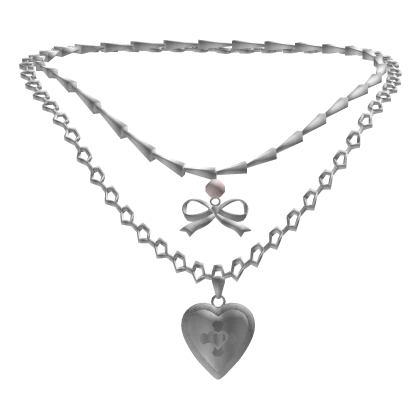 ♡ Bow & Heart Layered Necklace Silver 3.0