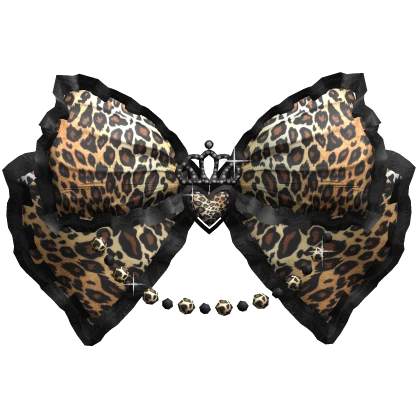 Big Pearly Hime Gyaru Bow in Black Cheetah Leopard