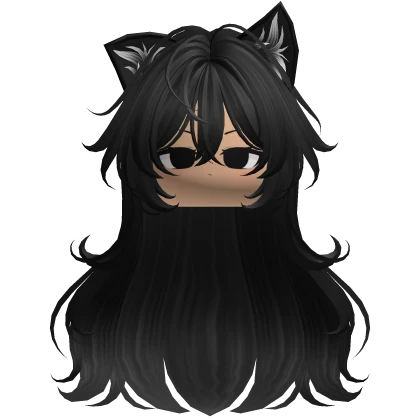 Black Messy Anime Girl Cat Hair w/ Emo Cute Face