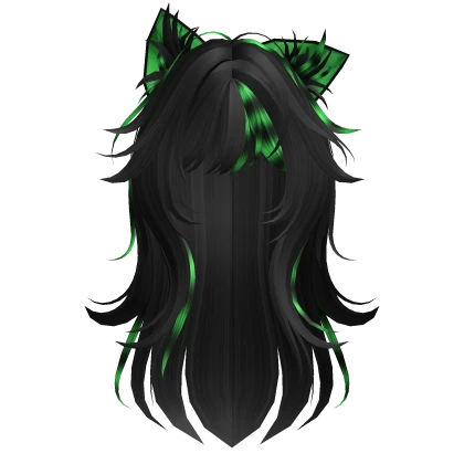 Messy Wolfcut Hair w/ Kitty Ears in Raccoon Green