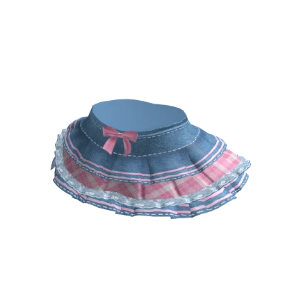 Ruffled Denim Skirt Pink Plaid