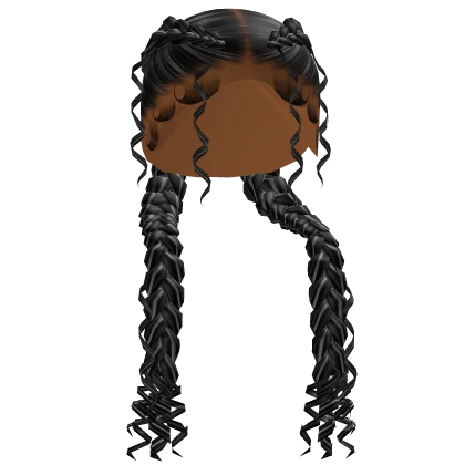 Double Curly Braids in Black w/ White Highlights