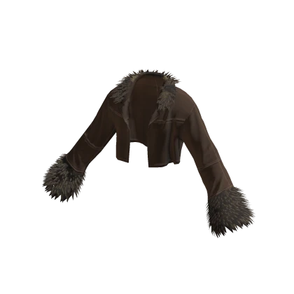 💗Y2K CROPPED FUR TRIM JACKET_BROWN