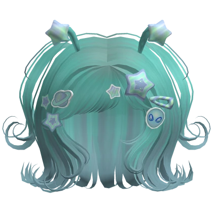 ♡ Space Alien Girl Hair w/ Pastel Charms (Cyan) 