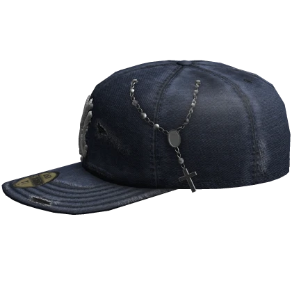 ✤ Blue Distressed Fitted Cap with Rosary - Side
