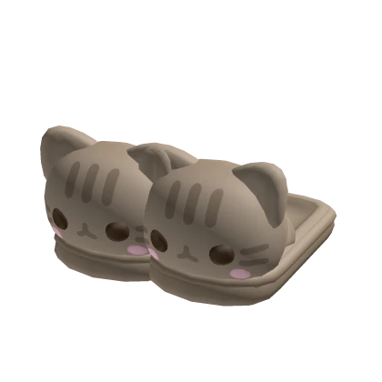 ୨୧ Brown Cute Kitty Round Slippers ୨୧