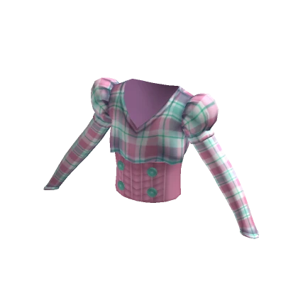 Puffed Sleeve Corset Top - Pink Plaid