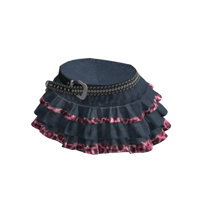Y2K Gyaru Pink Leopard Print Denim Skirt w/ Belt