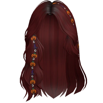 Spooky Swept Wavy Hair w/ Halloween Charms (Red)